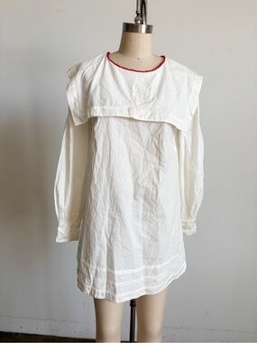 New For Love And Lemons White Mini Dress with Red Trim Collar Sz Small
